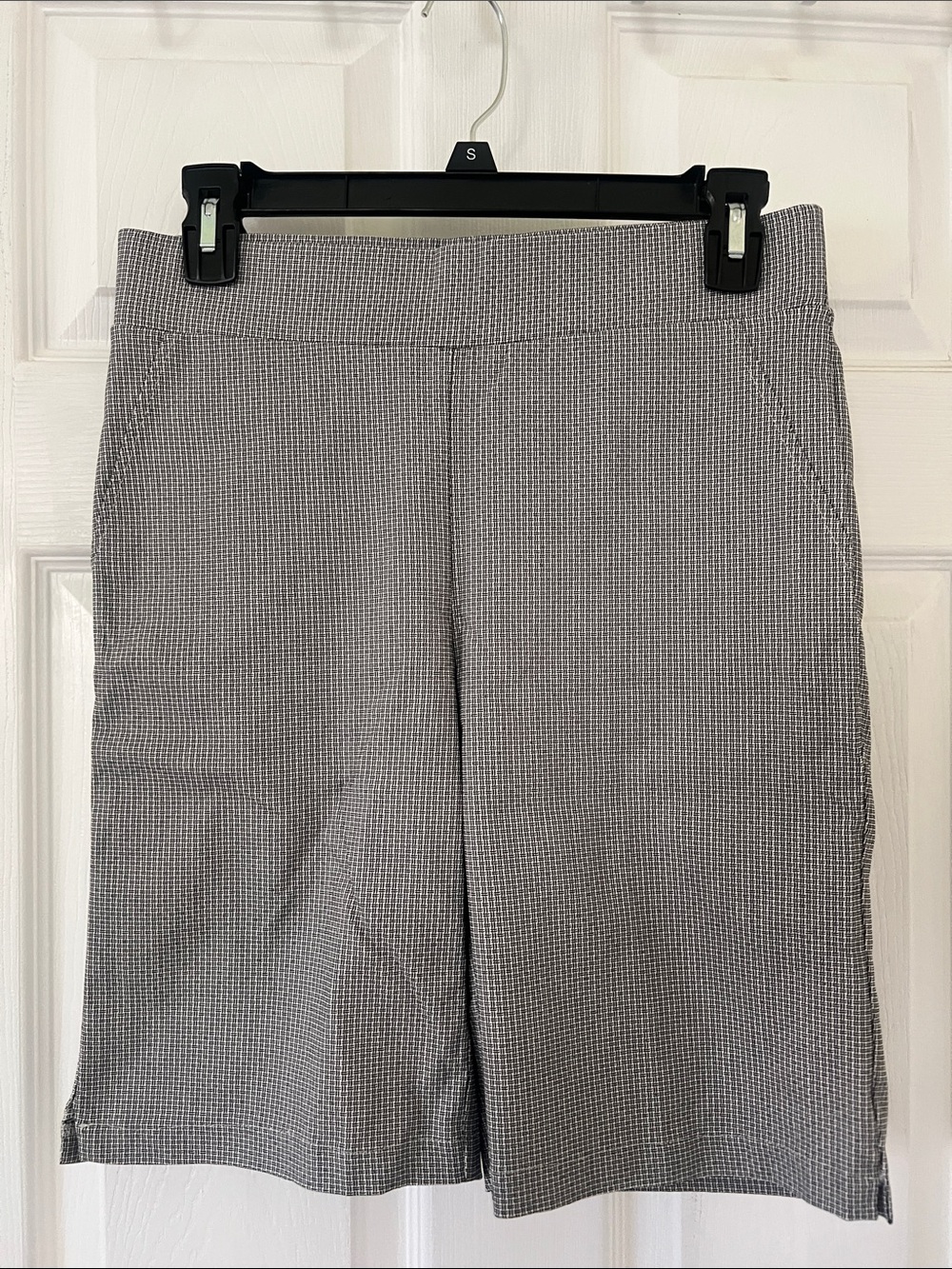 Classic Gray Micro-Check Pull-On Bermuda Shorts